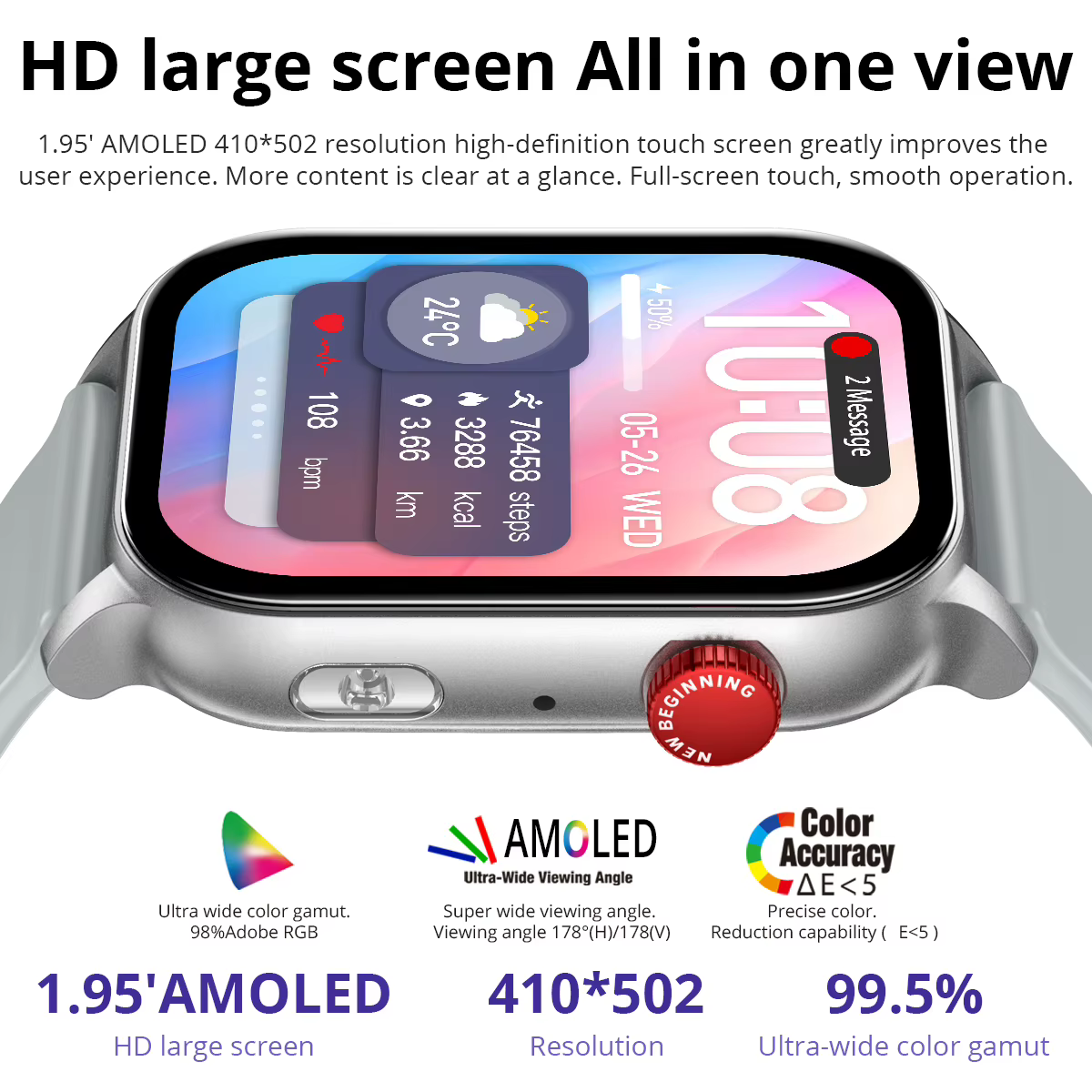 COLMI P78 AMOLED Smartwatch 1.95 ''affichage avec lampe de poche et appels vocaux plus de 100 modes