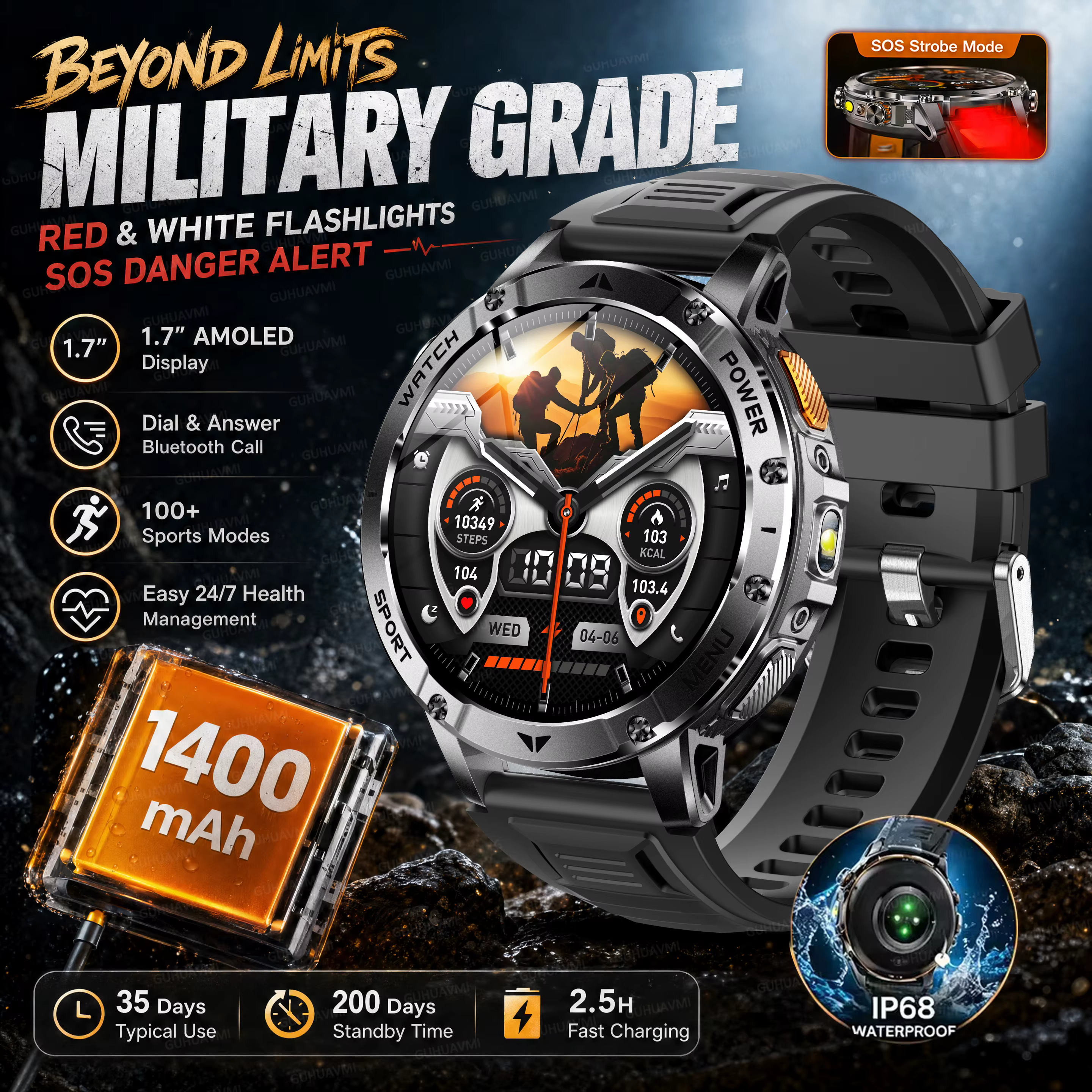 Nouvelle Montre Connectée Aventure 2026, Batterie 1000 mAh, Étanche 5 ATM, GPS, Appel Bluetooth, Écr