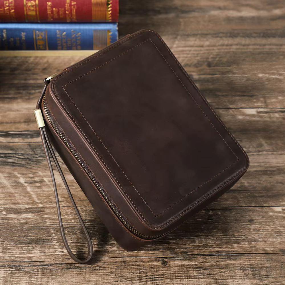 Étui de voyage en cuir véritable pour montres, boîte à lunettes de soleil avec doublure souple, brac