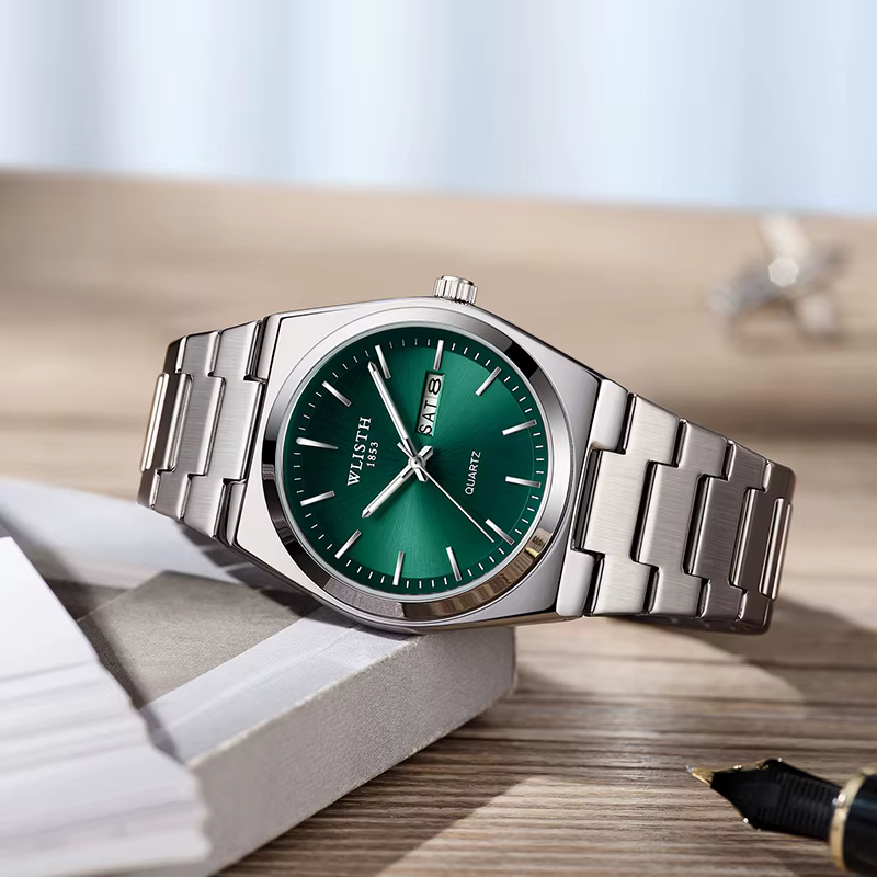 Homme montre montre à Quartz de luxe étanche lumineux Date semaine en acier inoxydable montre pour h