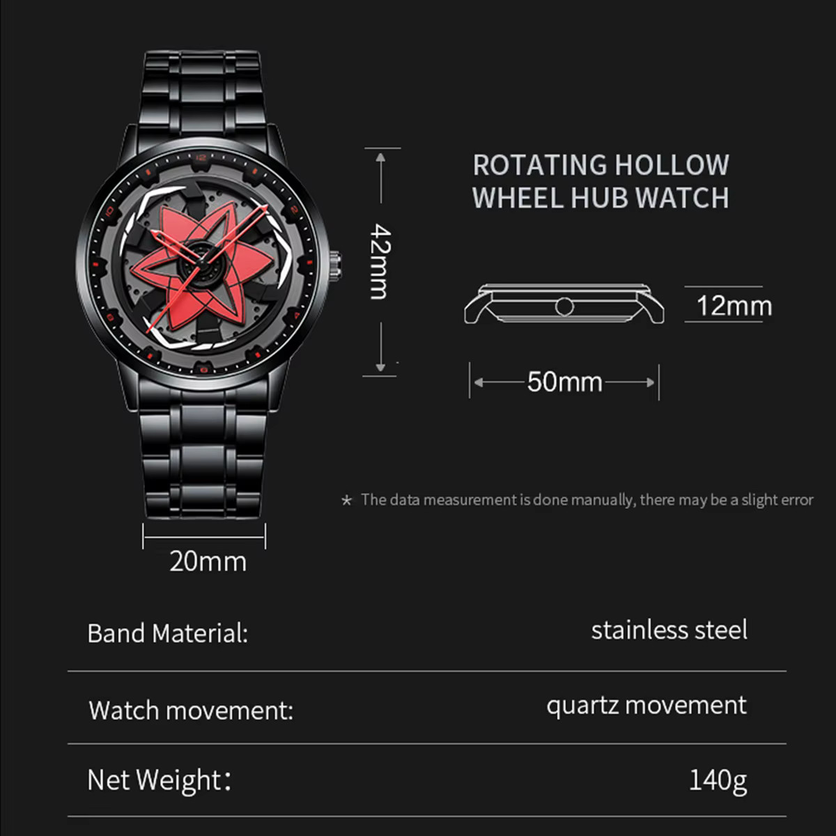 2025 nouvelle montre voiture série créative rotatif mouvement à Quartz sport Style noir en acier ino