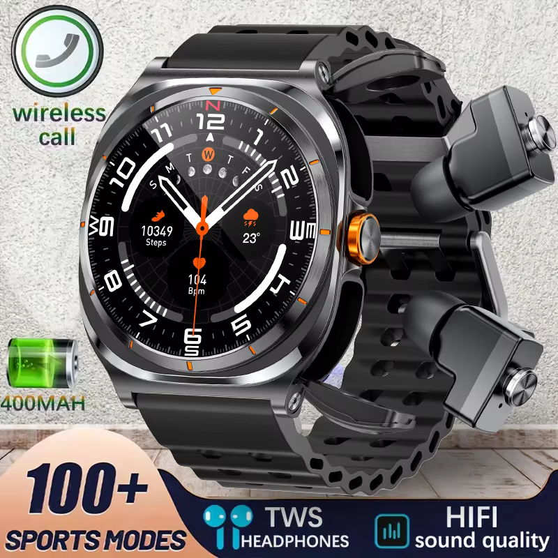 Nouvelle Montre Connectée 2-en-1 avec Écouteurs Intégrés 2026 – Suivi de Santé, Appels Bluetooth, Pl
