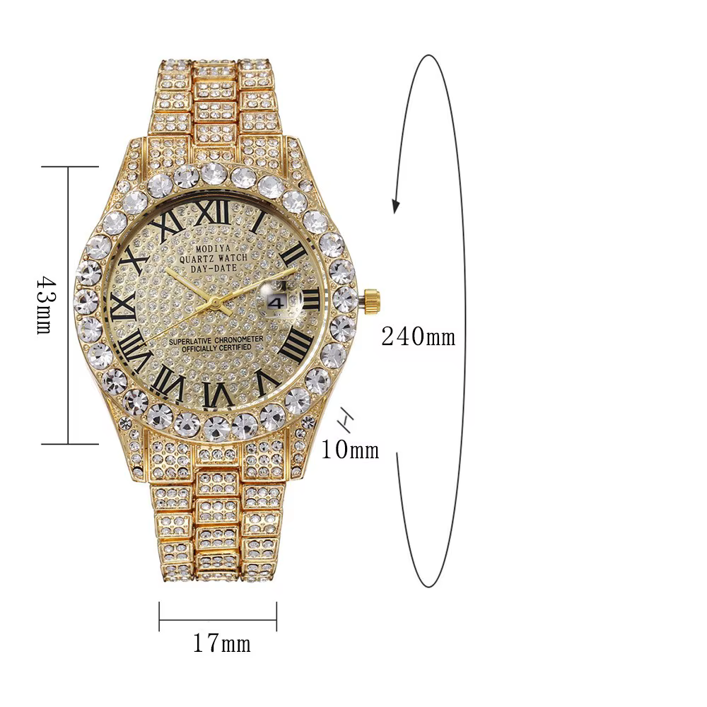 Montre à quartz avec bracelet en acier doré pour homme, échelle romaine, biscuits, calendrier, montr