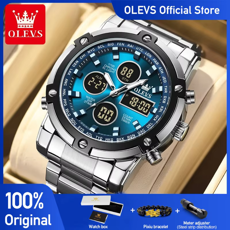 OLEVS – montre électronique multifonctionnelle originale pour hommes, réveil lumineux étanche, robe