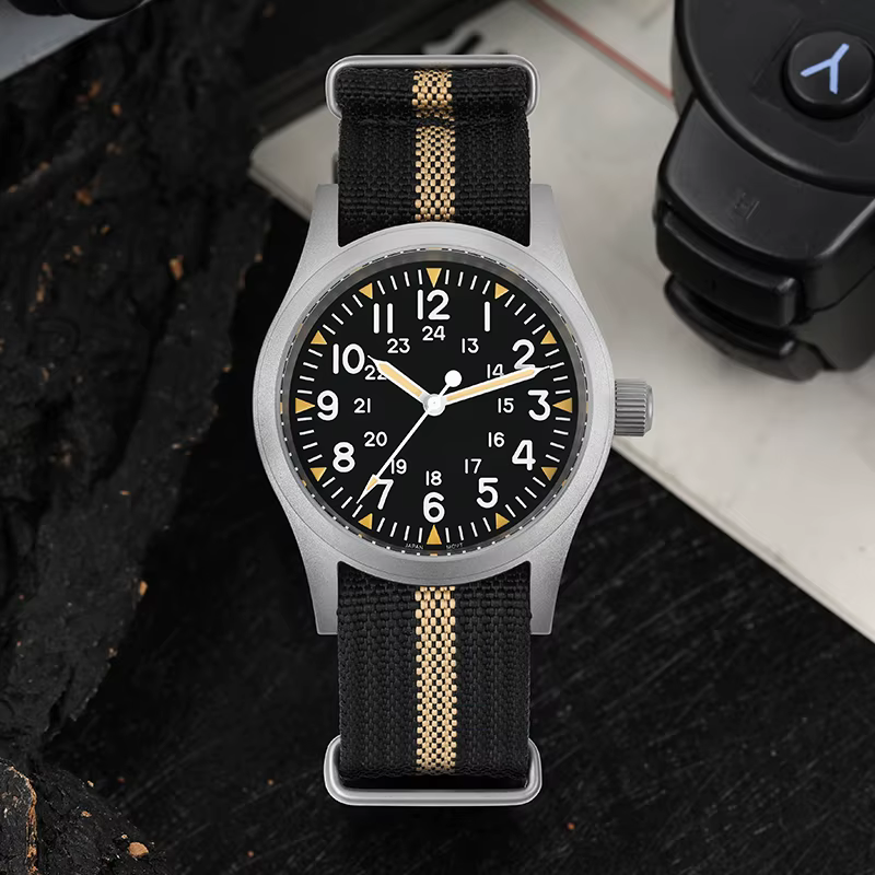 Militado ML05 38mm montre Vintage VH31 mouvement à Quartz montres de terrain cristal saphir bombé av