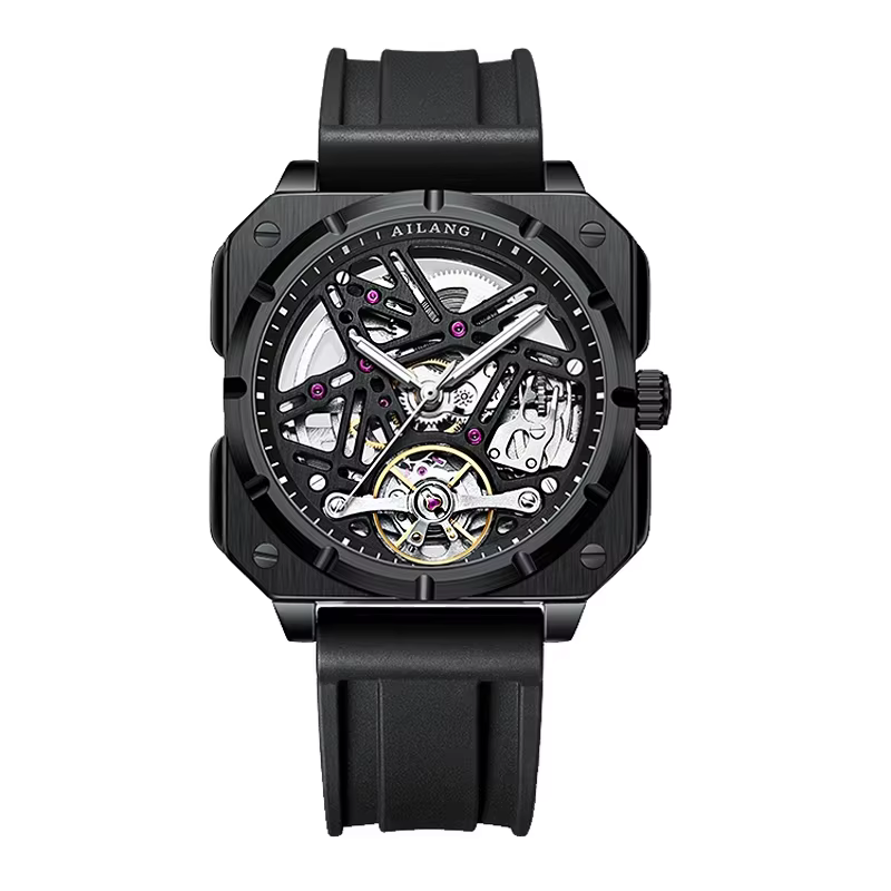 Nouvelle Montre Homme 2026 Tendance Noire Étanche Automatique Mécanique avec Aiguilles Lumineuses Br