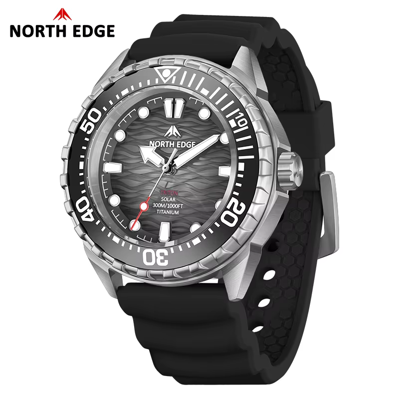 NORTH EDGE TRITON-TI Montre de plongée solaire pour homme en titane, étanche 300M, montre sport à qu