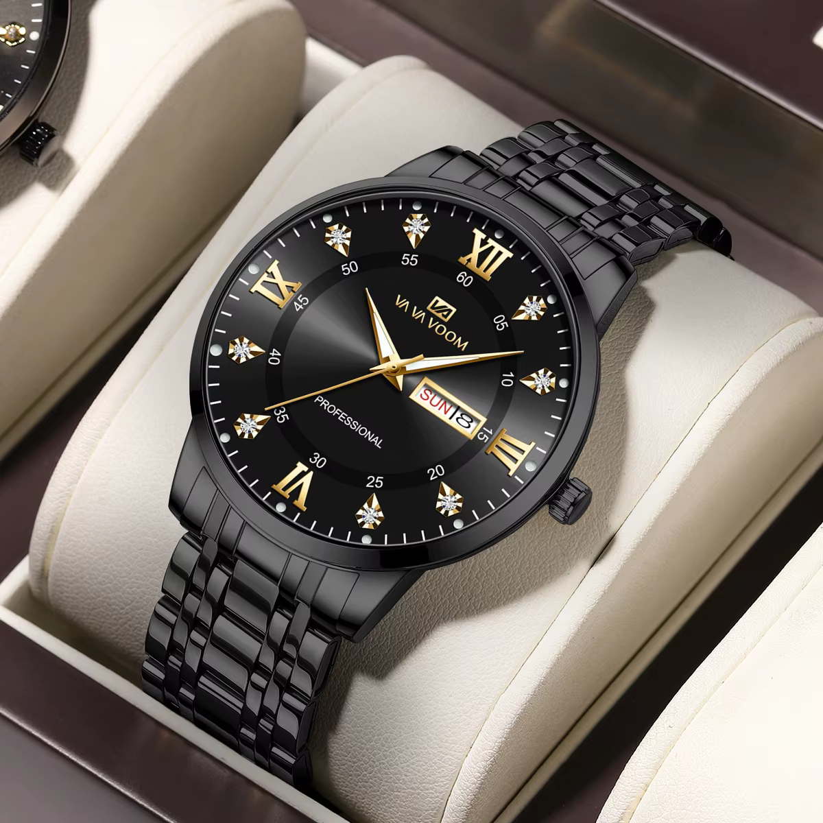 VA VA VOOM Top marque de luxe hommes montre semaine mouvement à Quartz horloge d'affaires noir en ac