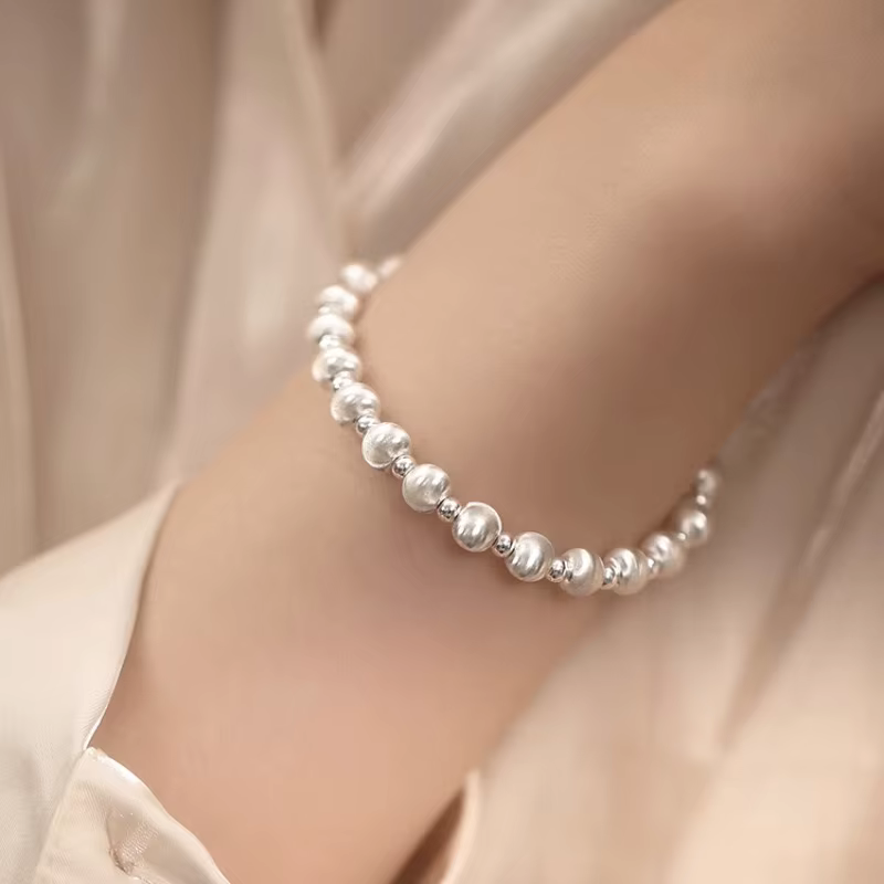 100% Solide 925 Sterling Argent Beeds Bracelet pour Femmes Hommes Vintage Fait Main Moraillon Bracel