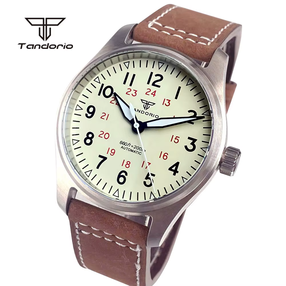 Tandorio 39mm pilote montre automatique de plongée pour hommes AR saphir Miyota8215/PT5000 Movt mont