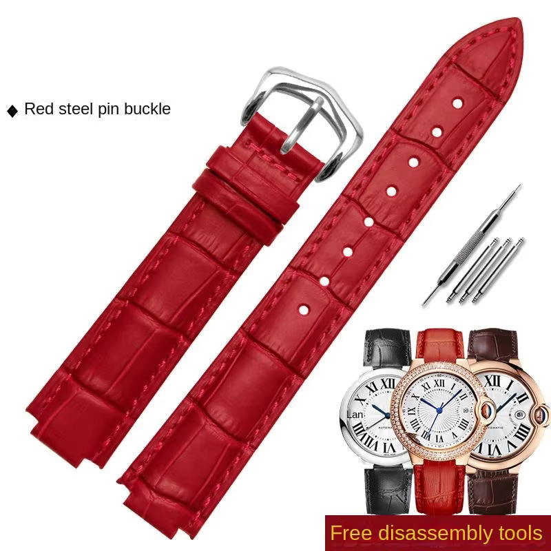 Bracelet de montre en cuir de vachette pour Cartier, bracelet de montre ballon bleu, hommes et femme
