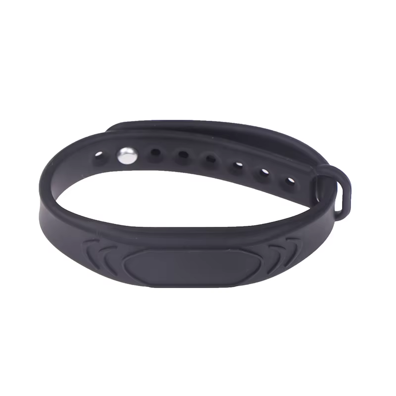 Bracelet en silicone noir pur réglable avec puce IC, bracelet étanche, bracelet RFID, 125KHz, 13.56M