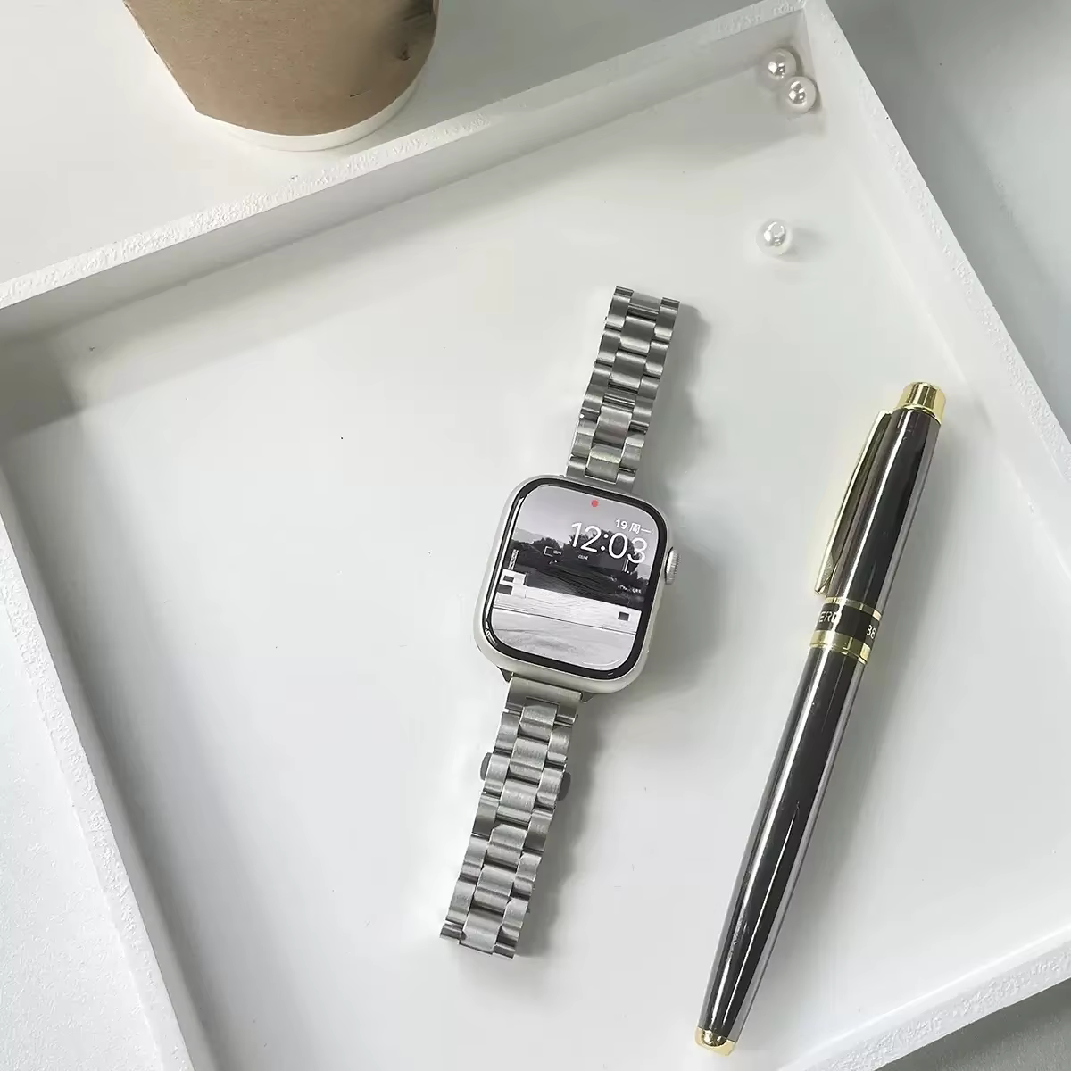 Bracelet en argent pour Apple Watch, Bracelet en acier inoxydable, iWatch Ultra 2, Série 10, 6, 5, S