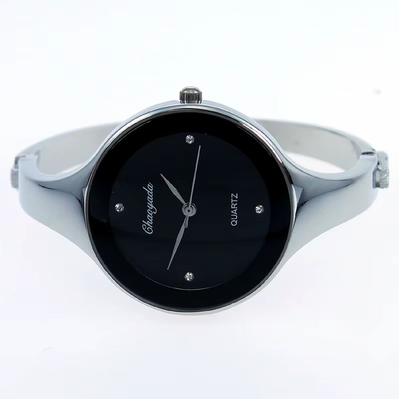 Montre manchette en acier inoxydable doré pour femme, montre ronde décontractée pour femme, bracelet