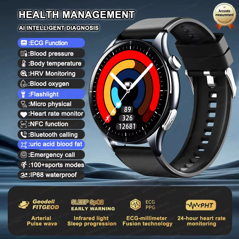 2025 nouveau ECG + PPG diagnostic de santé montres intelligentes hommes femmes horloge acide urique 