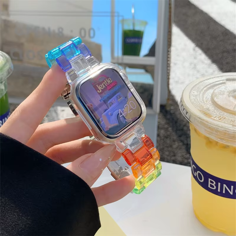 Bracelet en résine arc-en-ciel pour Apple Watch, Apple Watch 7, 6, 5, SE, 4, 3, 2, Summer Girl, Brac