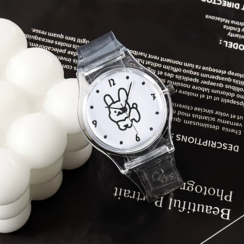 Montre Transparente Ours Style Ins - Montre-Bracelet à Quartz Mignonne et Polyvalente pour Étudiants