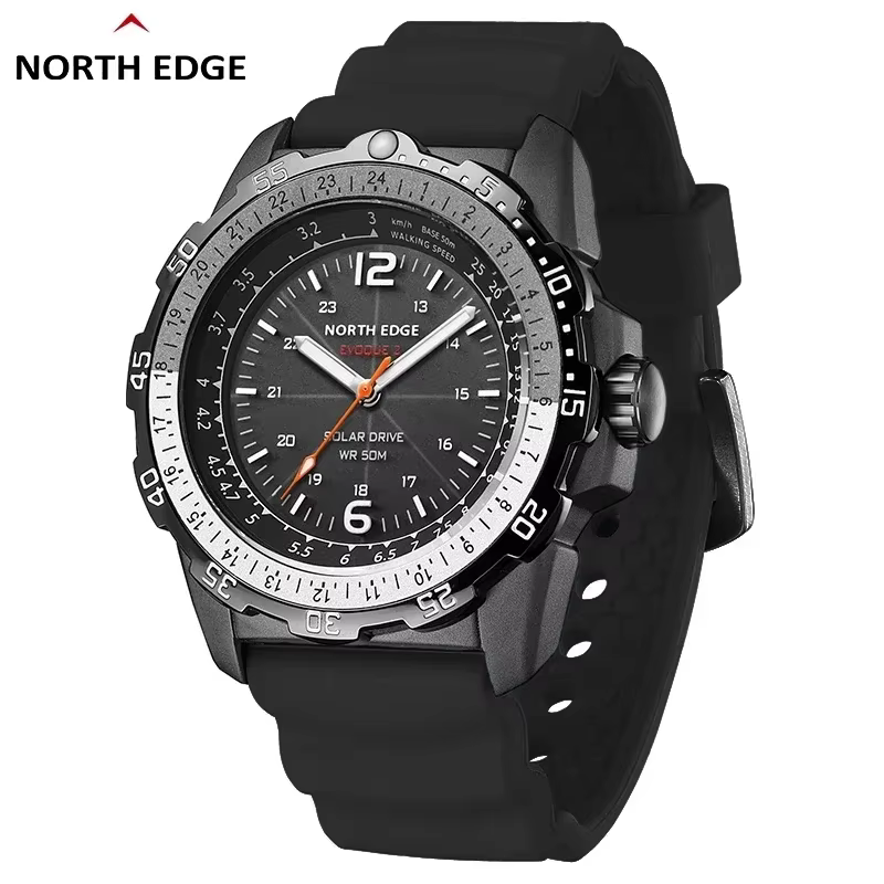NORTH EDGE EVOQUE 2 Montre numérique à énergie solaire pour hommes, lumineuse, étanche 50M, montre d