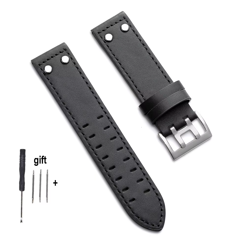 Bracelet de montre en cuir véritable vintage 20 mm 22 mm, noir et marron, universel pour Hamilton, p