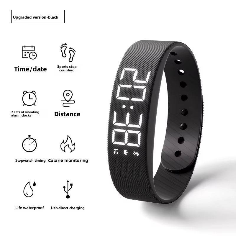 Montre-réveil numérique LED avec fonction snooze réglable, bracelet avec podomètre de course, étanch