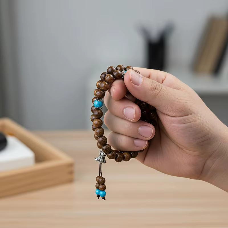 Bracelet Mala en bois pour la guérison spirituelle, 108 perles de prière en turquoise de 8 mm pour l