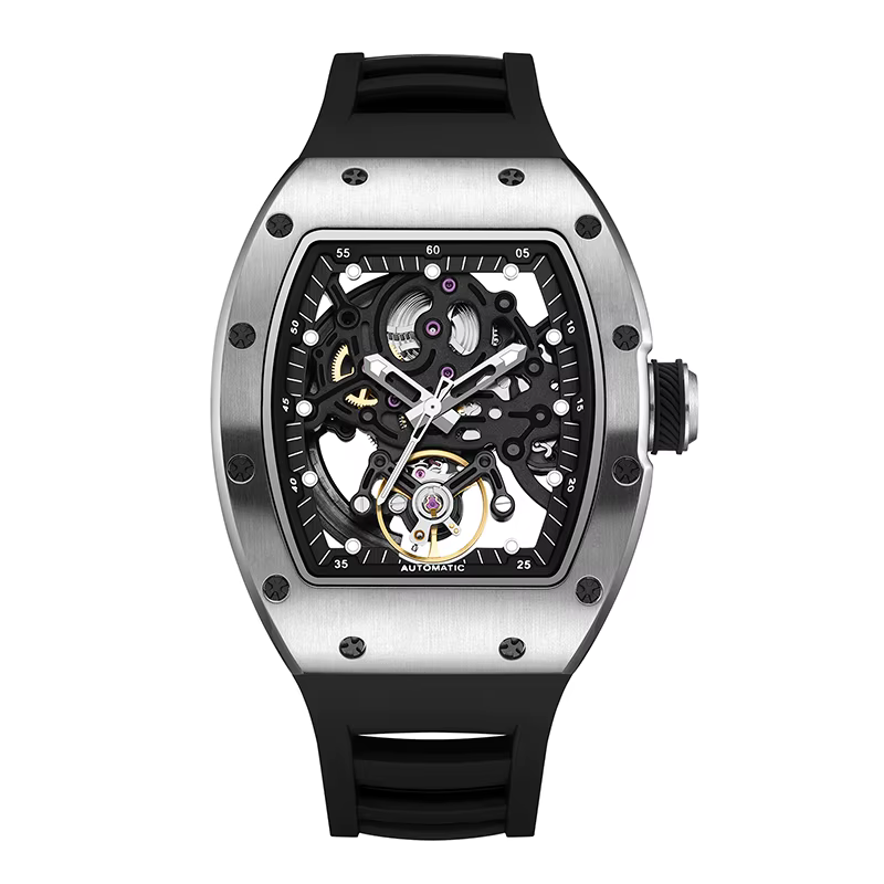 Montre mécanique automatique haut de gamme DG étanche avec bracelet en silicone véritable et fond tr