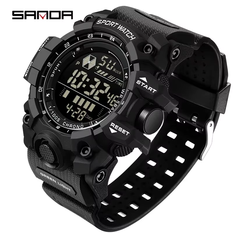 SANDA 6229 montre de sport de plein air pour hommes, montre-bracelet électronique multifonctionnelle