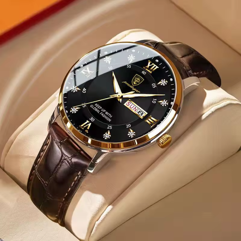 POEDAGAR marque de luxe hommes montres étanche lumineux en cuir Quartz homme montre-bracelet sport d