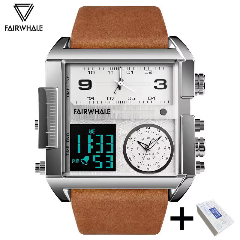 Mark Fairwhale montre électronique multifonctionnelle homme mode militaire bracelet en cuir carré Do