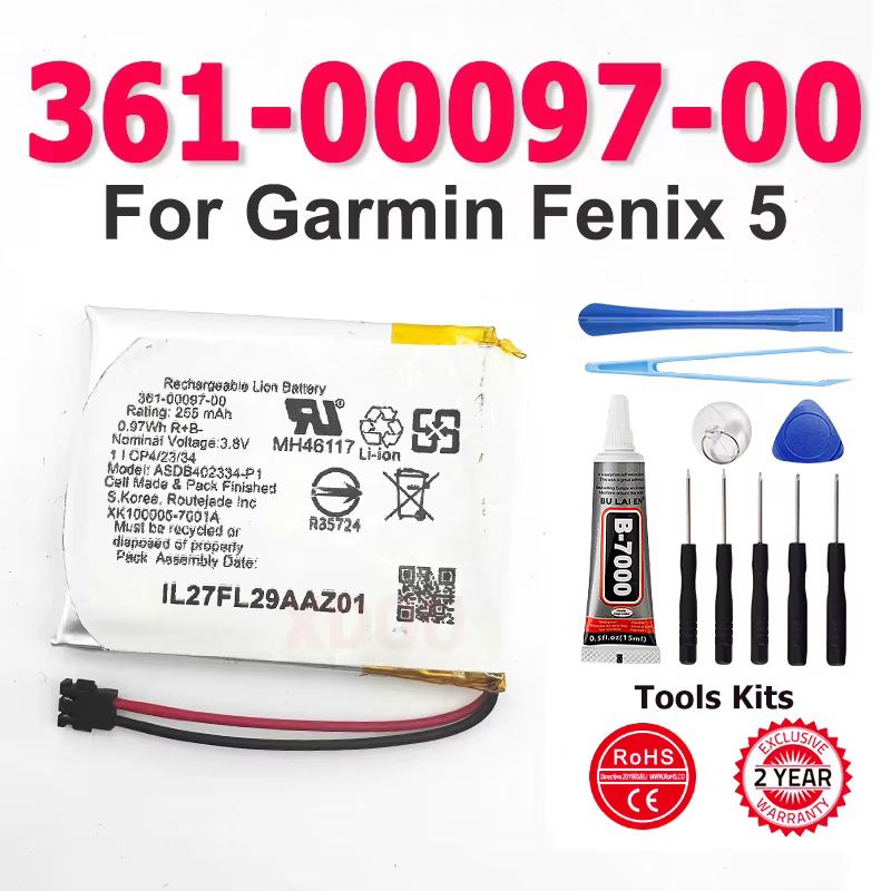 Batterie de montre de remplacement 361-00097-00 pour Garmin Fenix 5 batterie de remplacement 300 mAh