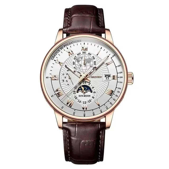 Montre à quartz de luxe pour homme, tendance, haut de gamme, légère et polyvalente, bracelet en cuir