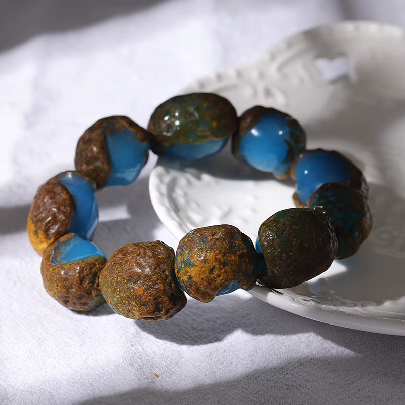 Bracelet Lamper mexicain avec cuir ambre pierre originale Bracelet en cire d'abeille pour hommes et 