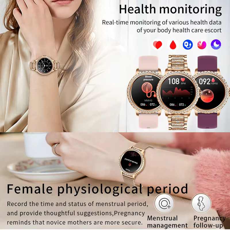 Montre intelligente à écran AMOLED pour femme, fréquence cardiaque, oxygène sanguin, bracelet pour f