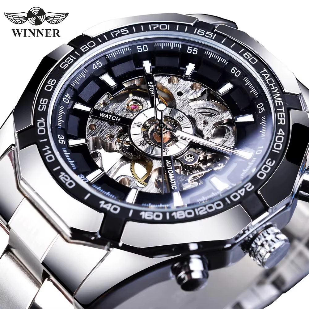 WINNER – montre squelette classique pour hommes, aiguilles lumineuses, mécanique, bracelet en acier 