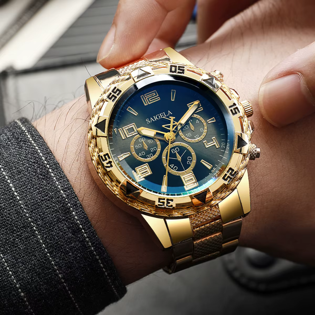 Ensemble de montres à quartz pour hommes d'affaires, cadran arabe, bracelet en acier, mode masculine