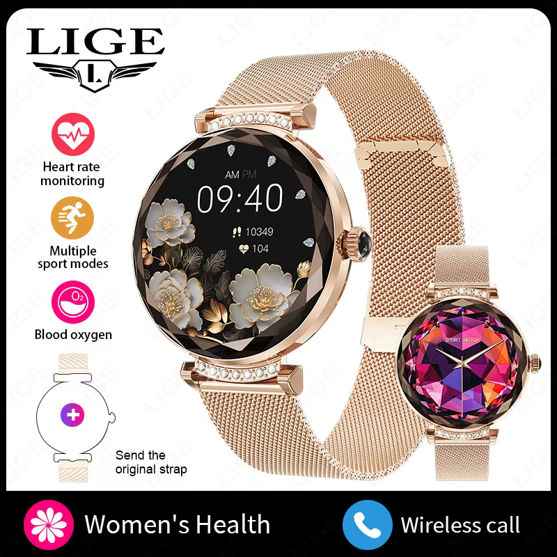 Montre connectée pour femme LIGE 2026, nouvelle mode, écran AMOLED 1,19 pouce 390*390, moniteur de s