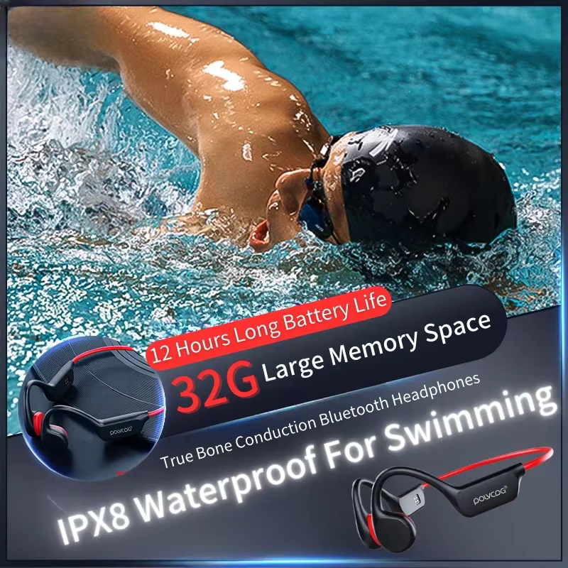 POLVCDG casque à Conduction osseuse X7 IPX8 32GB Bluetooth 5.3 casque sans fil avec microphone étanc