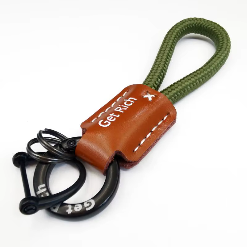 Sturdy Leather Key Ring with Wrist Rope; Black Buckle Car Accessory for Anti-lost, Includes Screwdri