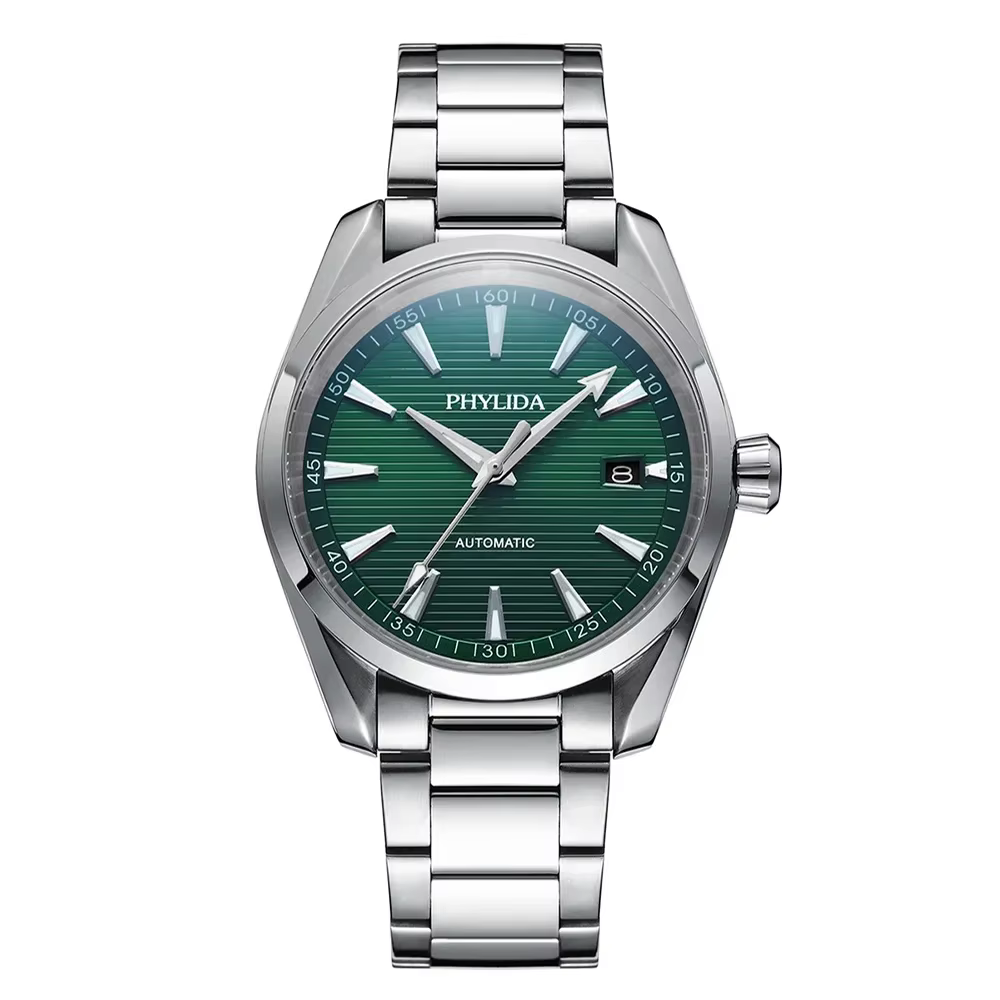 PHYLIDA nouvelle montre automatique Aqua solide SS saphir cristal NH35A montre-bracelet mécanique 10