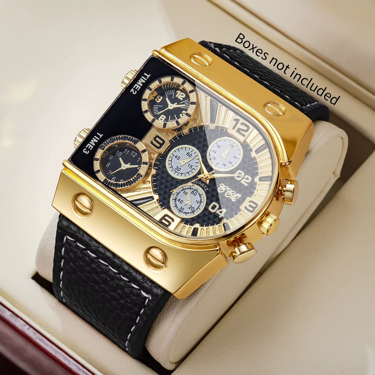 Montres de luxe carrées surdimensionnées pour hommes, cadran décoratif à cinq aiguilles, bracelet en