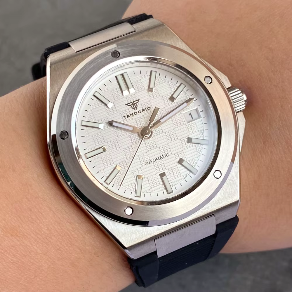 Montre automatique Tandorio pour hommes, mouvement mécanique japonais NH35, cadran à carreaux, lumin