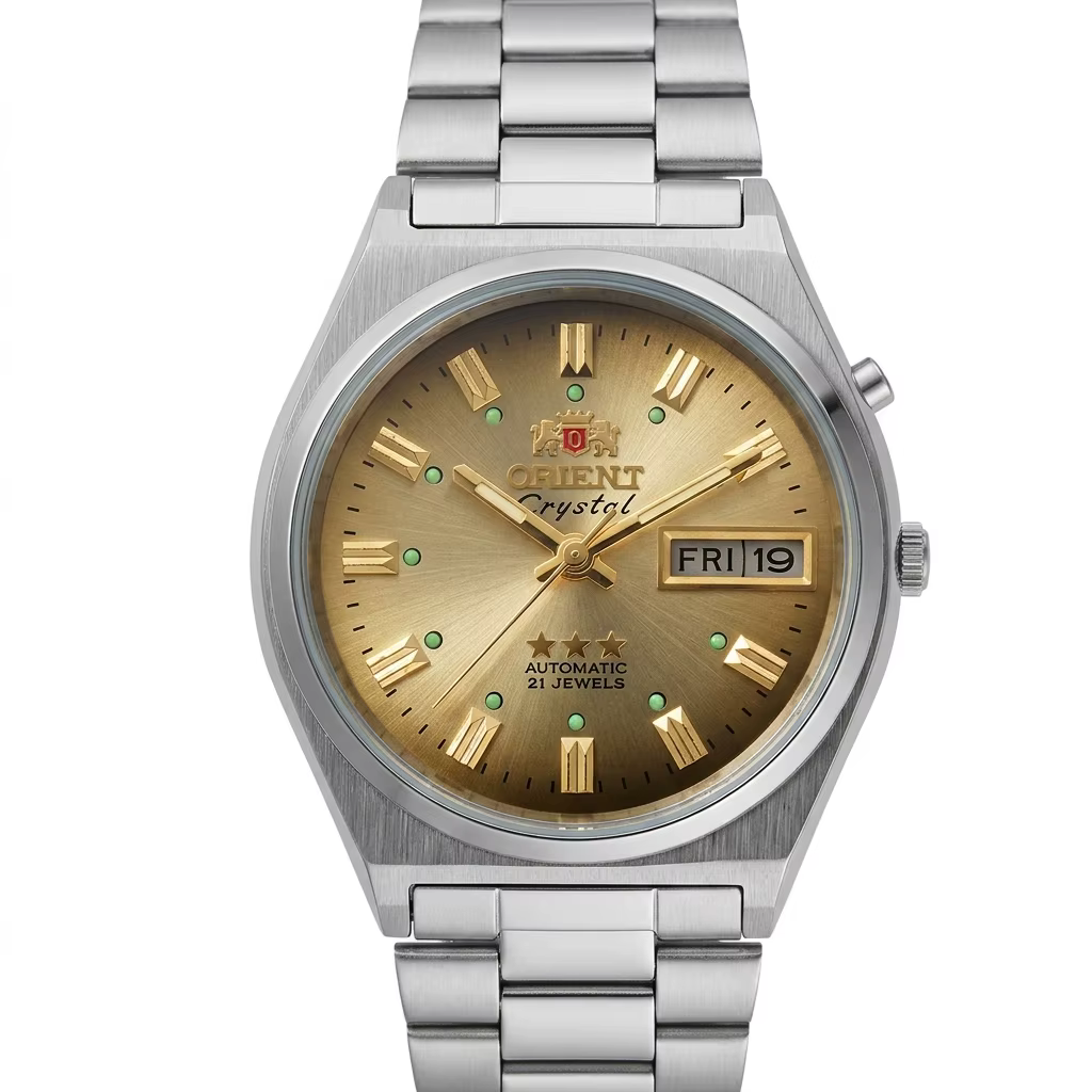 Montre mécanique automatique Orient pour homme, 36 mm, 21 rubis, jour et date, lumineuse, en acier i