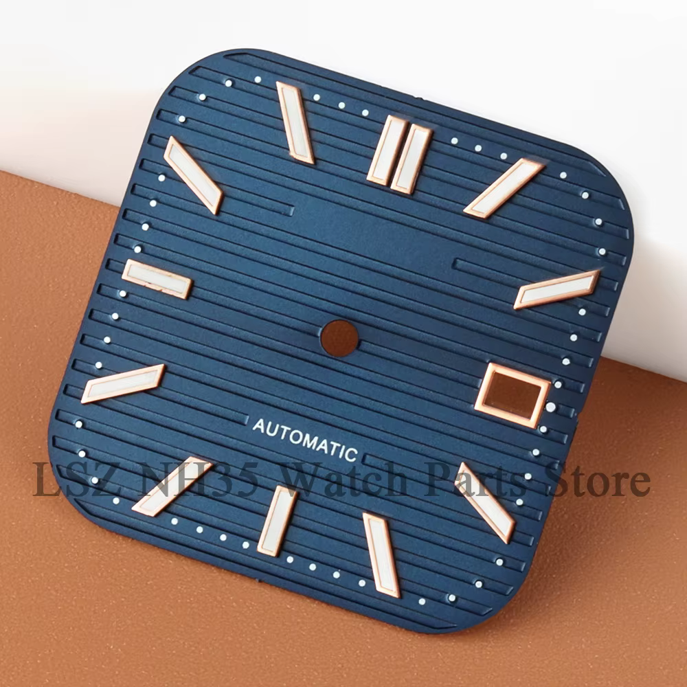 Cadran carré en acier de 29.5mm, aiguilles vertes lumineuses pour boîtier de montre Cubitus de 38mm,
