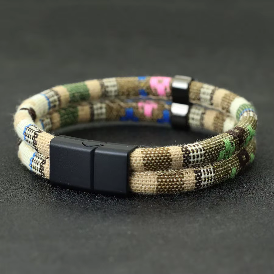 Noter nouveau Bracelet pour hommes avec corde détachable aimant boucle Wrap Braslet Double couche bo