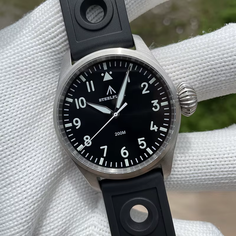 STEELDIVE – montre pilote pour hommes, montre-bracelet à Quartz, 43mm, étanche à 200M, saphir lumine