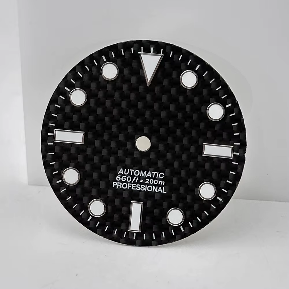 Cadran noir en Fiber de carbone 28.5mm BGW9 bleu Lume sans Logo pour Seiko SUB SEA NH35/36/38 boîtie