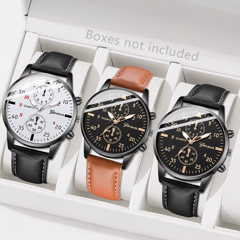 Ensemble de montres à Quartz pour hommes, 3 pièces, tendance commerciale, polyvalent, rétro, classiq