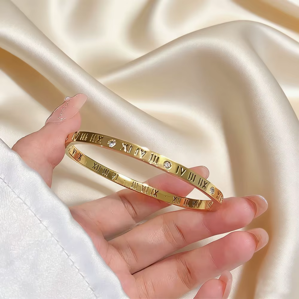 Bracelet jonc de luxe en acier inoxydable plaqué or pour femme, accessoire de mode, cadeau fête des 