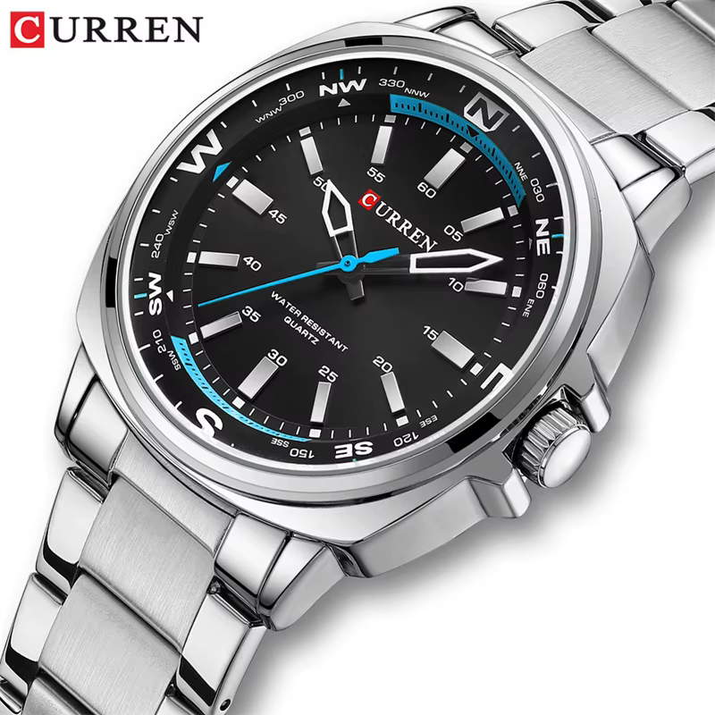 CURREN 8455 montre à Quartz de mode pour hommes affaires bracelet en acier inoxydable veilleuse étan