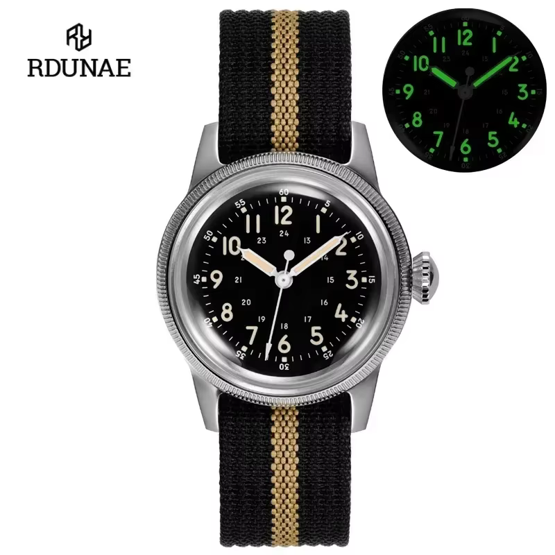 RDUNAE RA05 montre militaire Vintage 2035 mouvement Quartz K1 verre minéral cristal acier inoxydable